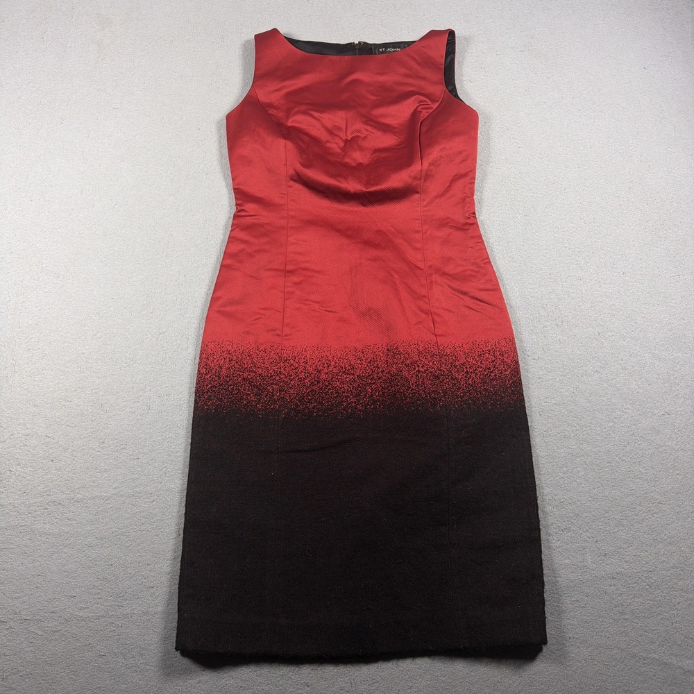 St John Dress Womens 2 Red Black Colorblock Sheath Sleeveless Knee Length Dressy